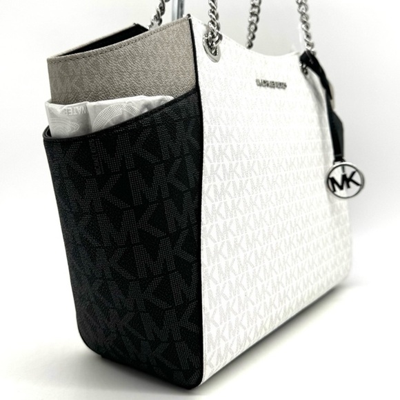 Michael Kors Large Jet Set Travel Chain Shoulder Bag Optic White Multi - Picture 4 of 11
